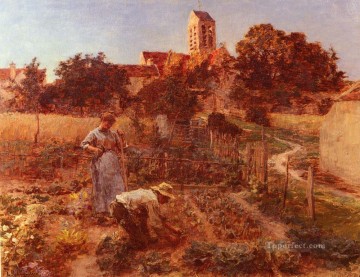 Au Jardin Charteves Pres De MontSaintPere rural scenes peasant Leon Augustin Lhermitte Oil Paintings